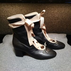 Valentino Ballet Napa Leather Lace-up Booties 38.5